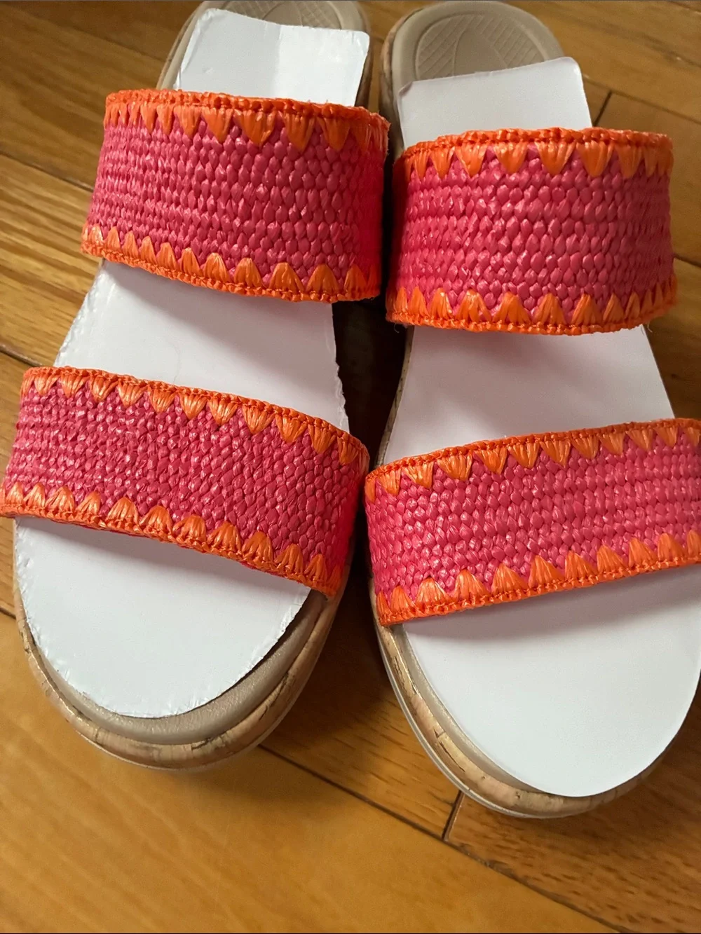 LifeStride Pink and Orange Woven Cork Wedge Slides